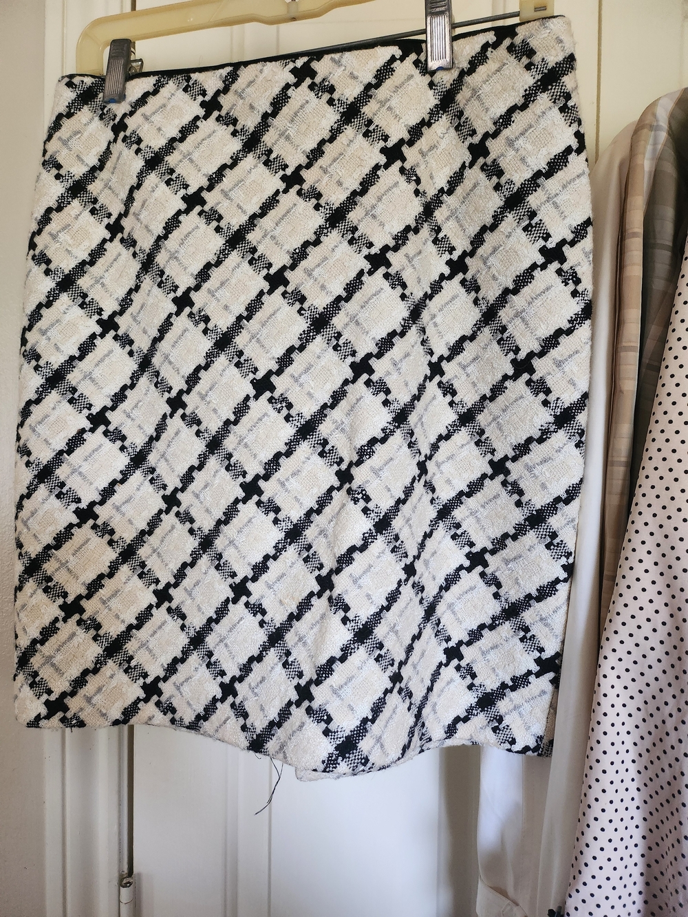 White House Black Market Black and White Check Tweed Mini Skirt
